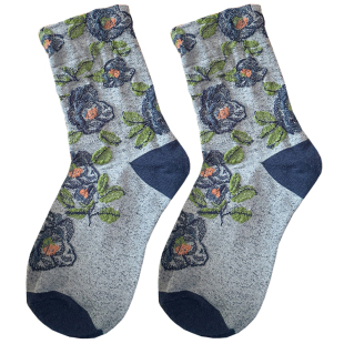 复古玫瑰ins潮高级感花朵袜子女森系搭配小皮鞋短靴棉中筒袜百搭