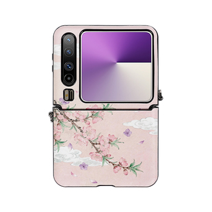 桃花夭夭~斜挎背适用于华为pocket2手机壳高级小折叠屏mixflip带中轴全包novaflip女生findn3flip手链挂绳