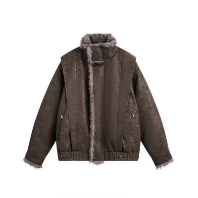 追素TS仿兔毛夹克保暖皮立领外套