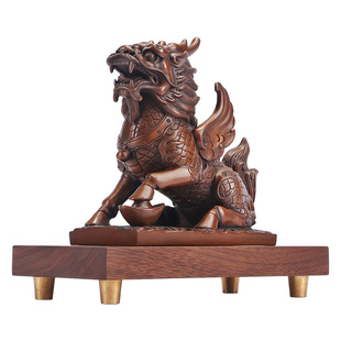 紫铜麒麟摆件一对中式家居客厅办公室装饰品摆设公司开业乔迁礼品