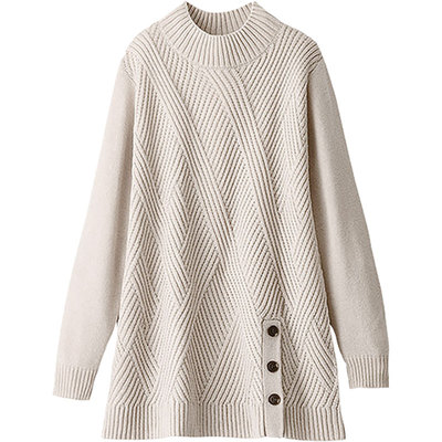 出口日本斜纹纽扣装饰小圆领毛衣