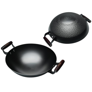 正品十九叔铁锅新款物理不粘锅无涂层氮化防锈双耳传统炒锅生铁锅