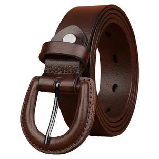 啄木鸟头层牛皮皮带女牛仔裤真皮包裹防金属接触针扣休闲腰带