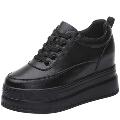 厚底二棉鞋女冬加绒真皮内增高鞋秋冬黑色2025年新款冬天运动女鞋