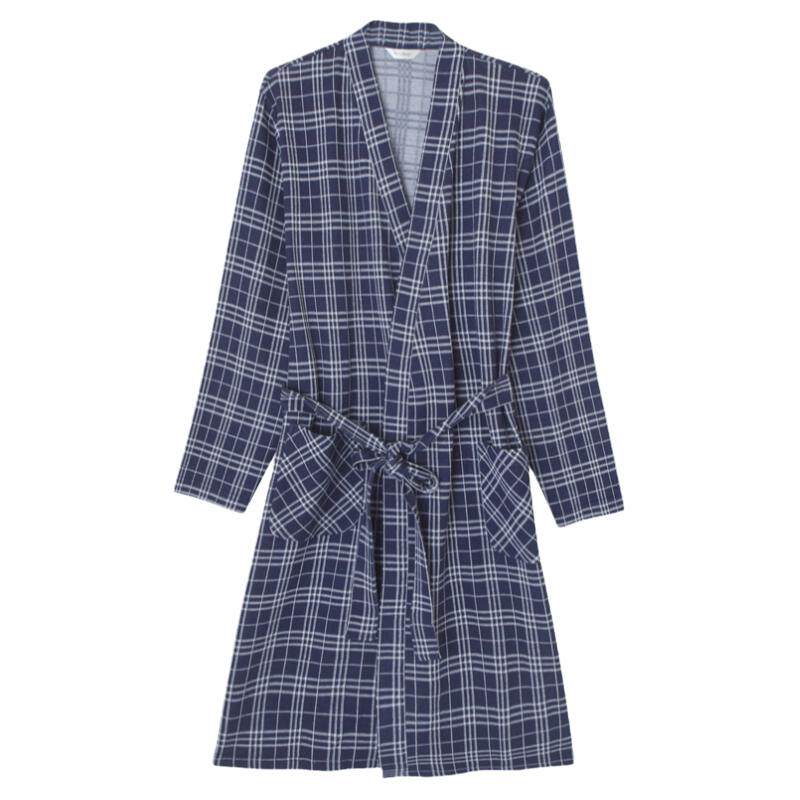Rosemaid/罗丝美长袖针织格子睡袍家居服男士睡衣秋冬新品69241