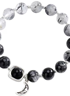 情侣纯银黑发晶小众手链