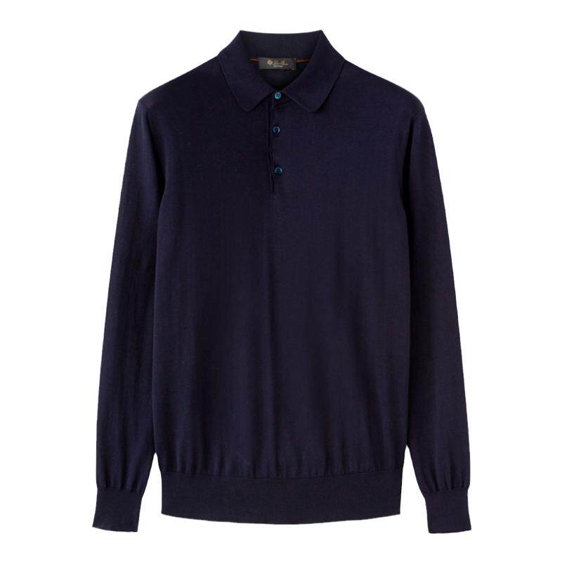 Loro Piana/诺悠翩雅男装海军蓝色刺绣徽标尖领长袖polo衫