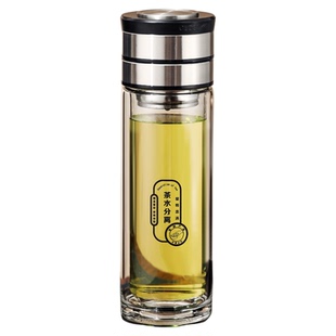 惠尔雅机械盖旋转式茶水分离泡茶杯单双层玻璃杯男士水杯便携杯子