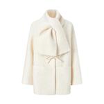 商场同款 摩萨克冬款绵羊毛蝴蝶结附赠围巾毛呢大衣外套女