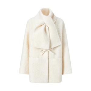 商场同款 摩萨克冬款绵羊毛蝴蝶结附赠围巾毛呢大衣外套女