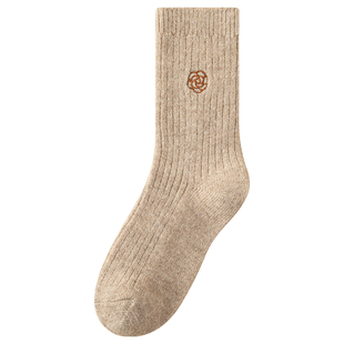 堆堆袜子女春秋季加厚保暖不臃肿中筒配小皮鞋秋冬款双针刺绣长筒