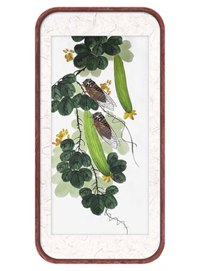 一鸣惊人手绘画定制 中式金蝉知了画 丝瓜挂画 考试好成绩祝福画
