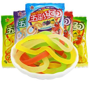优卡五彩绳软糖水果糖彩虹橡皮绳8090后怀旧儿童糖果休闲小零食品