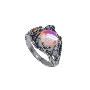 拾壹纪「梦幻的水晶球」复古哥特暗黑系玫瑰花藤蔓幻彩宝石戒指女