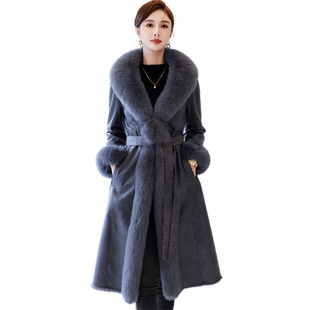 獭兔毛真皮毛一体外套女2025冬新中长款奢华原创狐狸毛领皮草大衣