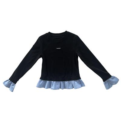 女童假两件撞色花边长袖T恤