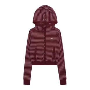 韩国badblood条纹连帽开衫女2025春秋新款辣妹休闲显瘦卫衣套装