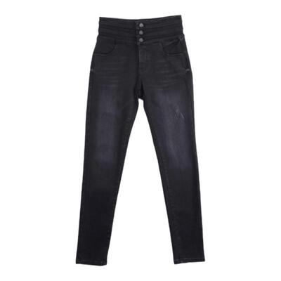 A21女装修身绒底高腰窄脚牛仔裤