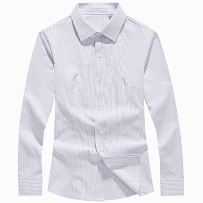 白底蓝色条纹物业修身工作服衬衫