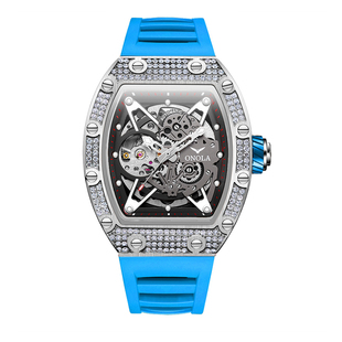 理查德男士手表全自动机械表满钻酒桶型奢华防水个性男款硅胶带表