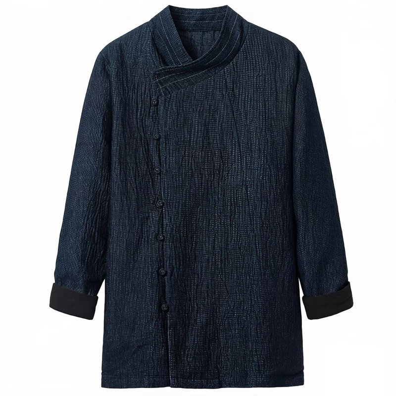 春秋斜襟宽松加衬汉服亚麻外套男