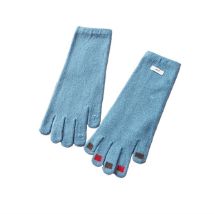 蛮文 降温刚需 韩国单 秋冬保暖澳毛手套趣味美甲感分指手套5K027