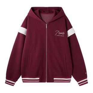 BJHG不计后果灯芯绒红色卫衣外套男款冬季撞色假两件情侣连帽开衫