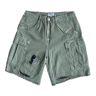 LAPIVIMA DISTRESSED PATCHED DYED SHORTS 补丁破坏蜡染水洗短裤