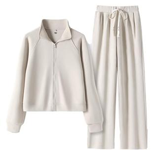 班尼路S&K系列卡其色运动套装女新款宽松立领外套阔腿裤女一整套Q