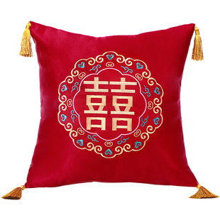 结婚抱枕一对婚庆婚房喜字靠垫红色双喜婚礼客厅沙发十字绣靠背垫