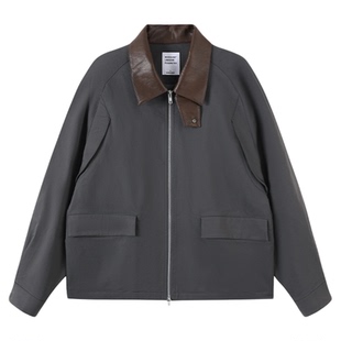 MOSEALAND 秋季立领外套男城市通勤复古可拆卸拼接皮领工装夹克潮