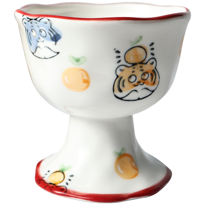 心有萌虎 细嗅蔷薇。小脑虎陶瓷甜品杯雪糕杯 不规则杯口釉下彩