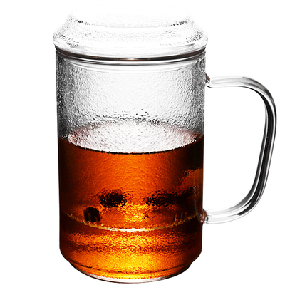 锤纹带盖把喝水泡花大容量玻璃杯