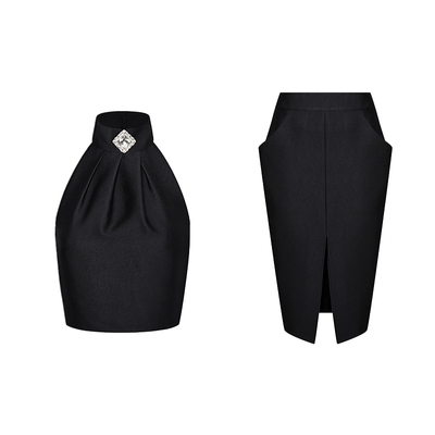 Maison Wester秋季时尚显瘦挂脖背心包臀压褶半裙套装可露丽穿搭