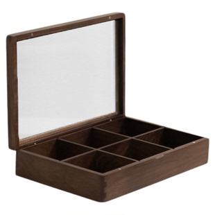 实木文玩核桃收纳盒木质六宫格带盖沉香手串手镯收藏盒木盒首饰盒
