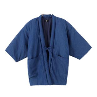 日式加厚夹棉半缠牛仔纯棉宽松系绳开襟和风睡衣上装居家棉袄情侣