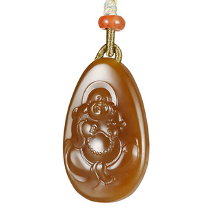 玉说和田玉佛公吊坠女款玉坠老红糖玉念珠弥勒笑佛玉佩玉石挂件SL