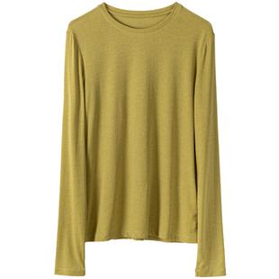 软糯柔光薄款丝光羊毛衫基础圆领上衣奢感轻薄打底衫长袖修身T恤