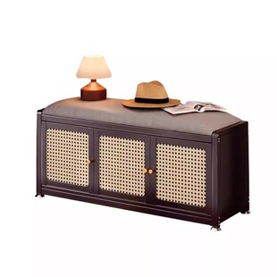 中古风藤编换鞋凳家用入户门口玄关一体高级感可坐收纳储物穿鞋柜