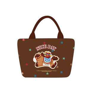 棕色可爱小马印花手提包复古文艺帆布袋学生上课逛街便当包女Q357