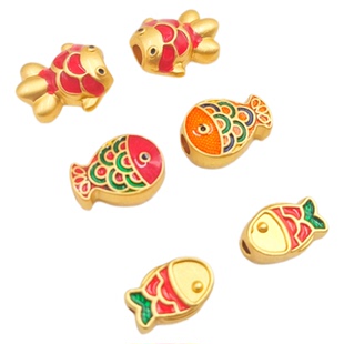 强保色沙金色立体锦鲤鱼隔珠散珠手工DIY皮绳手链手串配珠材料