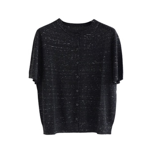 无缝一体定染花纱天丝羊毛针织衫短袖上衣女2025新款圆领毛衣开衫