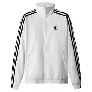 骆驼校园风衣立领外套女款男款情侣春季户外运动防泼水白色夹克