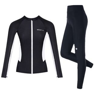 AquaPlay分体泳衣女士黑色显瘦潜水服女长袖长裤泳衣防晒水母服