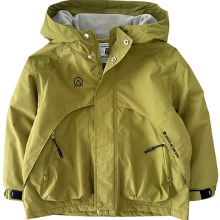 男童深秋加绒外套 袖子夹棉~中大童时尚户外连帽防风衣保暖冲锋衣