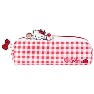iiGEN一正三丽鸥Hello Kitty格子笔袋可爱文具收纳包 小学生卡通凯蒂猫文具盒红白格子轻量便携圆筒布艺笔袋