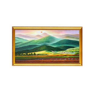 纯手绘简约无水山油画太阳风景巨人山旭日东升风水靠山客厅装饰画
