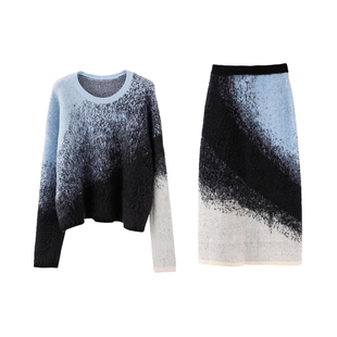 有耳uare原创设计师 尼斯海岸 渐变色爆款毛衣针织衫长裙两件套装