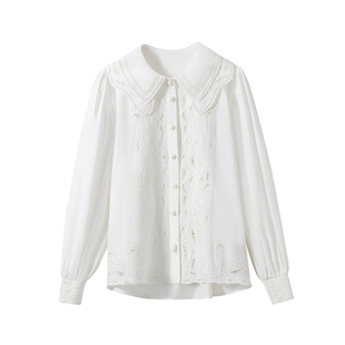 【重工定位镂空刺绣】高支府绸棉 法式荷叶领马德拉绣花衬衫衬衣