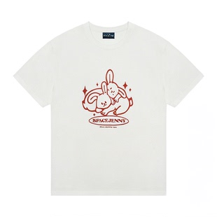 珍妮宇航局港风白色卡通印花正肩短袖t恤女2025夏季新款短款上衣